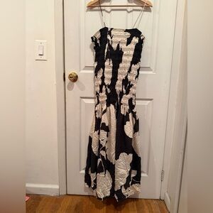 H&M Black and Cream Strapless Smocked Maxi Dress